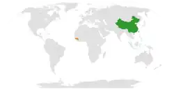 ChinaとGuineaの位置を示した地図