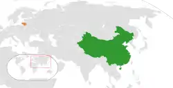 People's Republic of ChinaとLithuaniaの位置を示した地図
