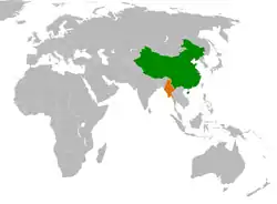 ChinaとMyanmarの位置を示した地図