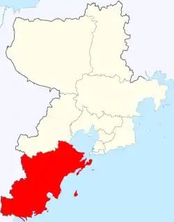 青島市中の黄島区の位置