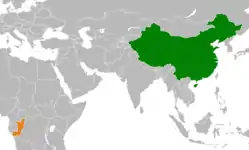 ChinaとRepublic of the Congoの位置を示した地図