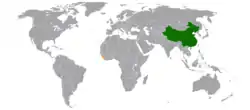 ChinaとSierra Leoneの位置を示した地図
