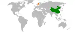 ChinaとSwedenの位置を示した地図