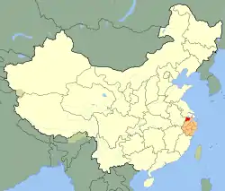 浙江省中の湖州市の位置