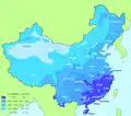 中華圏周辺の年間平均降水量