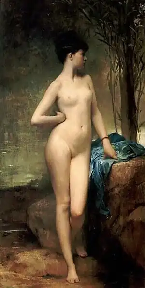 ジュール・ジョゼフ・ルフェーブル『クロエ』1875年。油彩、キャンバス、260 cm × 139 cm。ヤング・アンド・ジャクソンホテル(英語版)。