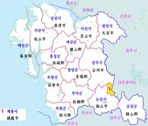 落花岩の位置(忠清南道内)