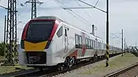 チェコのヴェリム鉄道試験線で試運転中の745形（2019年撮影）