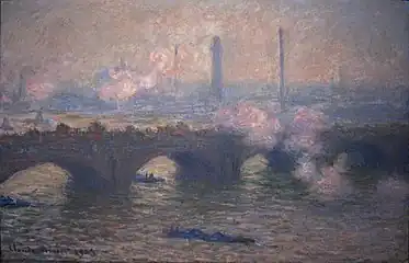 同モネ "どんよりと曇った日のウォータールー橋 " (Waterloo Bridge, Gray Day, 1903, National Gallery of Art, Washington, D.C.)