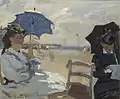 『トルヴィルの浜辺』1870年。油彩、キャンバス、38 × 46.5 cm。ナショナル・ギャラリー(ロンドン)(W158)。