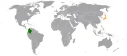 ColombiaとJapanの位置を示した地図