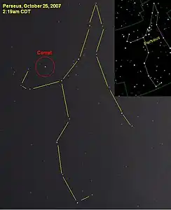 2007年10月25日にペルセウス座に現れ、彗星らしくなく恒星のように見えるホームズ彗星。