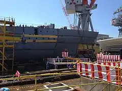 建造中の三代目橘丸 (船首部)