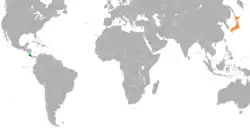 Costa RicaとJapanの位置を示した地図