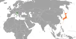 CroatiaとJapanの位置を示した地図