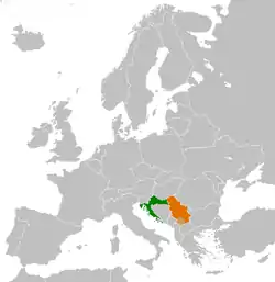CroatiaとSerbiaの位置を示した地図