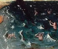 大天使ミカエルの向かって右側に描かれた、海から蘇る死者たち。