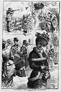 "The cruelties of fashion: fine feathers make fine birds"、1883年のFrank Leslie's Illustrated Newspaper挿絵