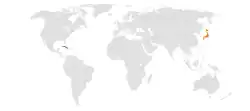 CubaとJapanの位置を示した地図