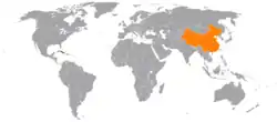 CubaとChinaの位置を示した地図