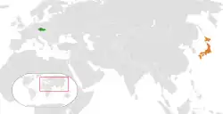 CzechとJapanの位置を示した地図