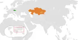 Czech RepublicとKazakhstanの位置を示した地図