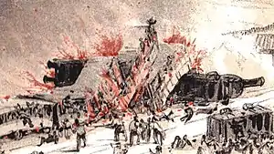 脱線・出火の様子を描いた1842年のスケッチ