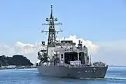 第3次派遣情報収集活動水上部隊として横須賀から出港する「むらさめ」（2020.8.30）