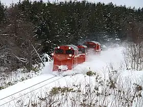 除雪を行うDE15形（2008年1月 下沼 - 豊富間）