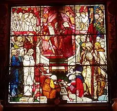 エドワード・バーン=ジョーンズとウィリアム・モリス共作のステンドグラス『David's Charge to Solomon』(1882年)マサチューセッツ州ボストンにあるトリニティー教会