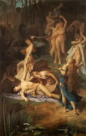 エミール・レヴィ『オルフェウスの死』1866年。油彩、キャンバス、235 × 168cm。オルセー美術館