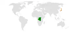 Democratic Republic of the CongoとJapanの位置を示した地図