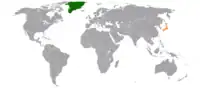 デンマークと日本の位置を示した地図