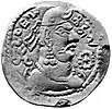 デーヴァシャヒヒーンギーラ ()と刻まれた硬貨 440年 - 490年ごろ。