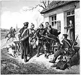 1869年の絵画。プロイセン兵が他国の兵士たちにドライゼ銃を披露している。