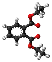 Ball-and-stick model of the diethyl phthalate molecule{{{画像alt1}}}