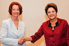 オーストラリアのジュリア・ギラード首相と（2012年6月21日）