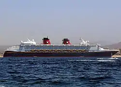 Mainly white cruise ship out in the ocean