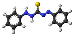 Ball-and-stick model of the dithizone molecule{{{画像alt1}}}