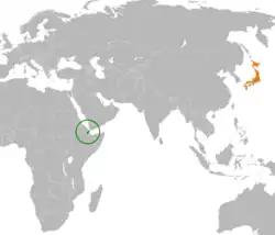 DjiboutiとJapanの位置を示した地図