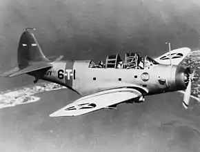 飛行するTBD-1 0322号機(VT-6戦闘飛行隊所属、1938年撮影)