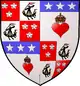 Quarterly: 1st and 4th grandquarters: quarterly: 1st and 4th Gules three cinquefoils Ermine (for Hamilton); 2nd and 3rd Argent a lymphad with the sails furled proper flagged Gules (for Arran); 2nd and 3rd Argent a heart Gules imperially crowned Or on a chief Azure three mullets of the first (for Douglas).