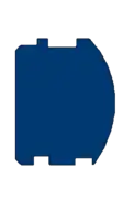 Blue square-log graphic with notches