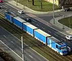 ドレスデン市電の路線を走行するカーゴトラム(2014年撮影)