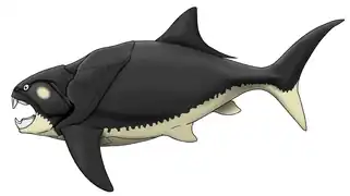 巨大な顎を持つ板皮魚ダンクルオステウス