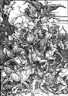 『黙示録の四騎士』、1497-1498年、木版画