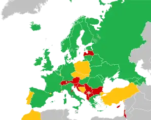 A coloured map of the countries of Europe