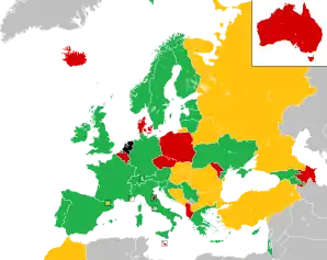 A coloured map of the countries of Europe