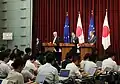 2018年日EU定期首脳協議の記者会見の様子（東京）