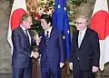 2018年日EU定期首脳協議における首脳三者撮影（東京）